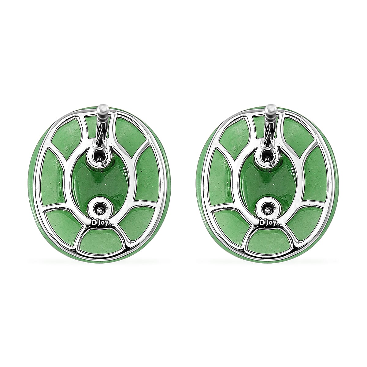 Green Jade, Natural Chrome Diopside & White Zircon Stud Push Post Earring in Rhodium Overlay Sterling Silver 7.65 Ct.