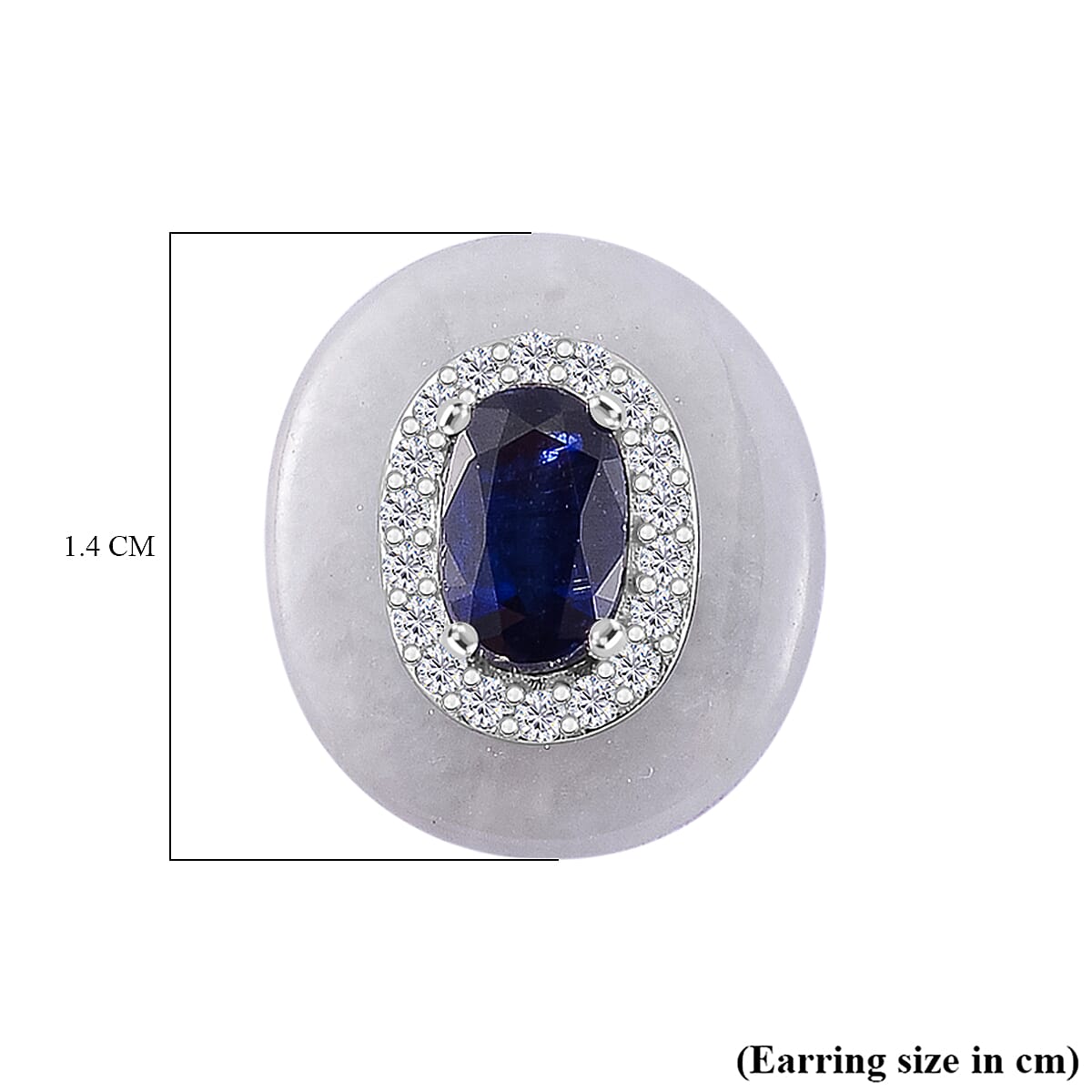 White Jade, Kyanite & White Zircon Stud Push Post Earring in Rhodium Overlay Sterling Silver 8.73 Ct.