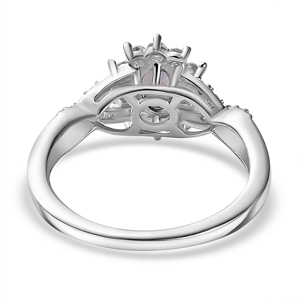 Natural Parti Sapphire & Moissanite Ring in Rhodium Overlay Sterling Silver 0.84 Ct. Natural Parti Sapphire & Moissanite Ring in Rhodium Overlay Sterling Silver 0.84 Ct.