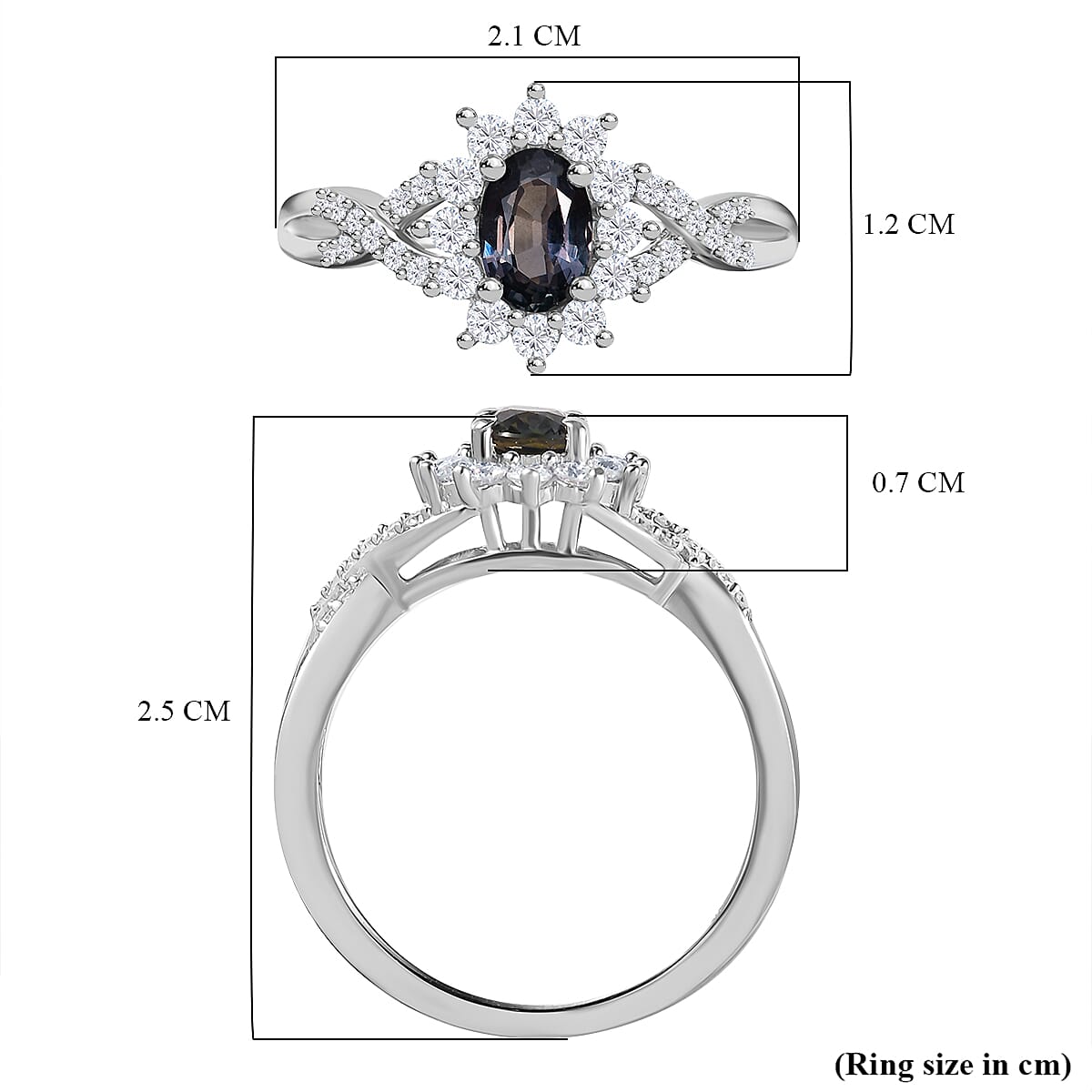 Natural Parti Sapphire & Moissanite Ring in Rhodium Overlay Sterling Silver 0.84 Ct. Natural Parti Sapphire & Moissanite Ring in Rhodium Overlay Sterling Silver 0.84 Ct.