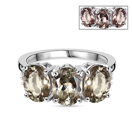 RHAPSODY 950 Platinum AAAA Turkizite & White Diamond (VS-E-F) Trilogy Ring 4.45 Ct, Platinum Wt. 4.50 Gms.