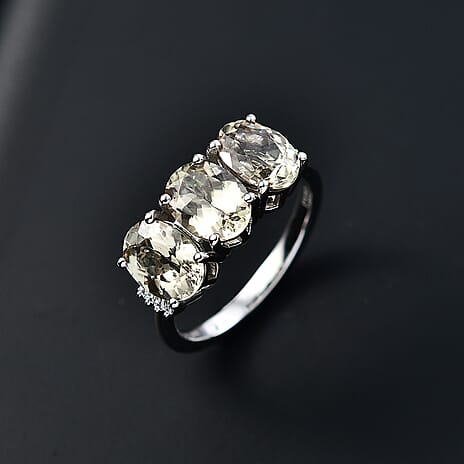 RHAPSODY 950 Platinum AAAA Turkizite & White Diamond (VS-E-F) Trilogy Ring 4.45 Ct, Platinum Wt. 4.50 Gms.