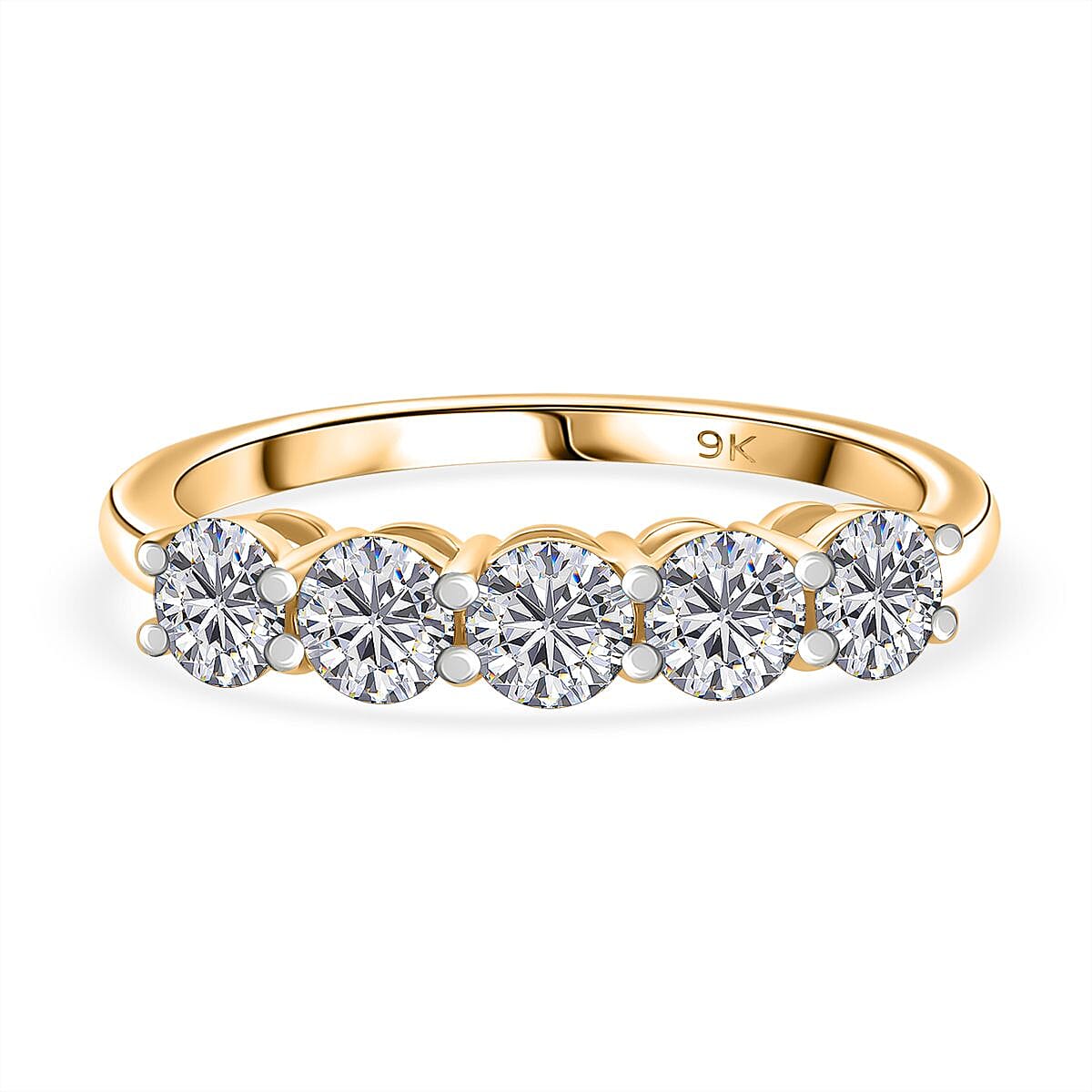 Luxuriant Diamond 9K Yellow Gold SGL Certified Lab Grown Diamond (VS-G-H) 5 Stone Ring 1.00 Ct.