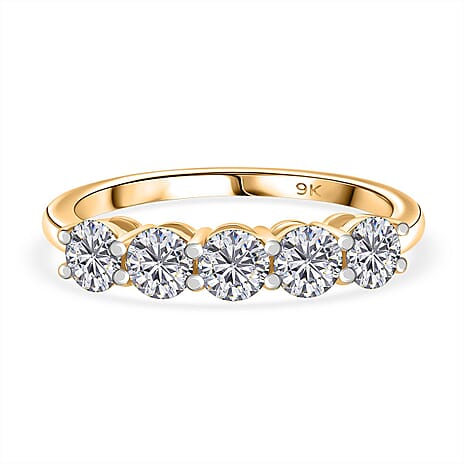 Luxuriant Diamond 9K Yellow Gold SGL Certified Lab Grown Diamond (VS-G-H) 5 Stone Ring 1.00 Ct.