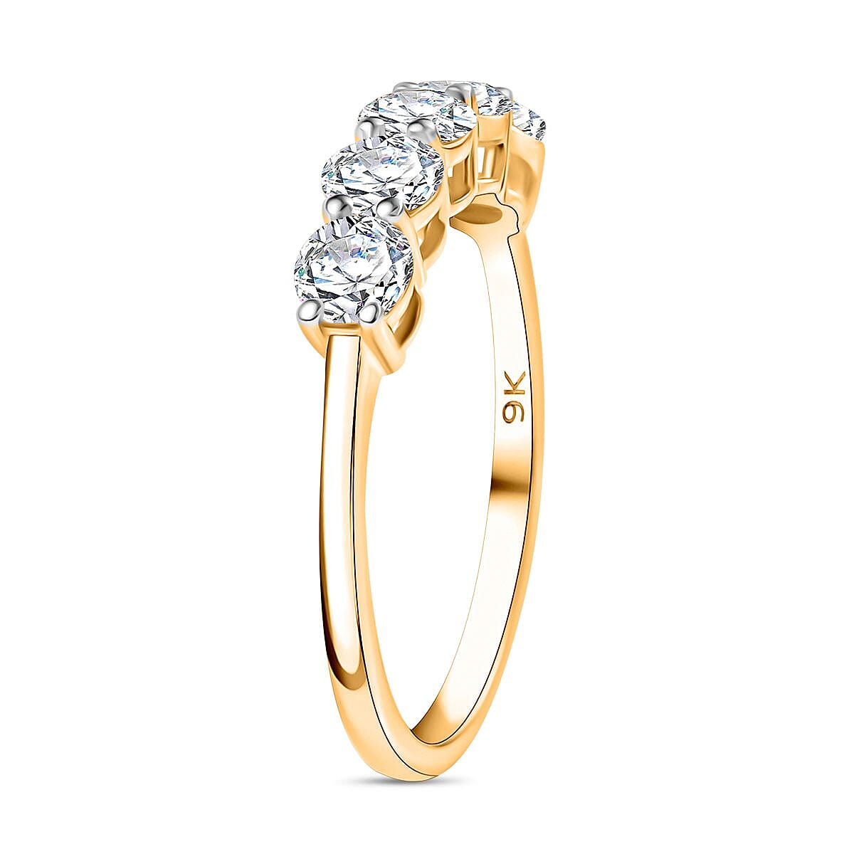 Luxuriant Diamond 9K Yellow Gold SGL Certified Lab Grown Diamond (VS-G-H) 5 Stone Ring 1.00 Ct.