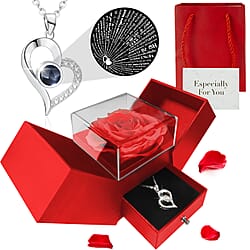 Eternal Rose with I LOVE YOU Heart Necklace in Gift Box - Blue