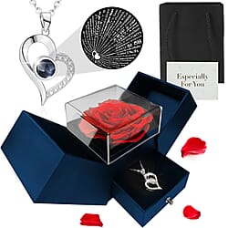 Eternal Rose with I LOVE YOU Heart Necklace in Gift Box - Blue