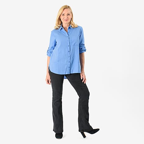 100% Cotton Button Down Classic V-Neck Shirt (Size 8) - Blue
