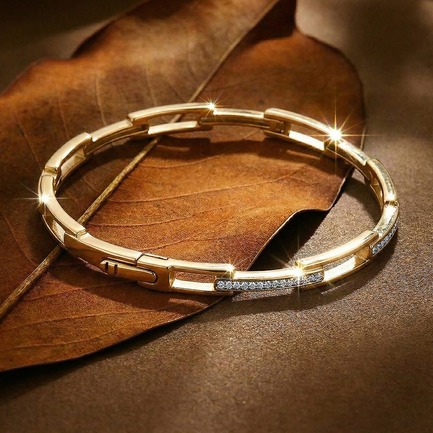 Luxuriant Diamond Lab Grown Diamond (SI-G-H) Bangle (Size - 7.5) in 18K Vermeil Yellow Gold Plated Sterling Silver 0.25 Ct, Silver Wt. 15.48 Gms.