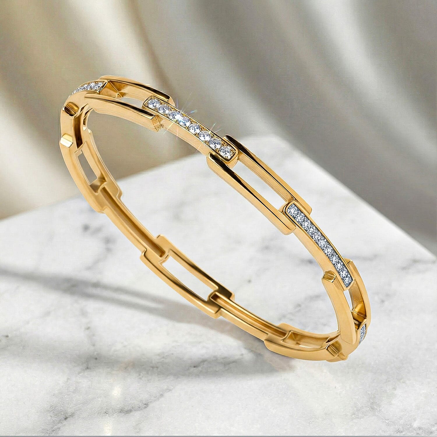 Luxuriant Diamond Lab Grown Diamond (SI-G-H) Bangle (Size - 7.5) in 18K Vermeil Yellow Gold Plated Sterling Silver 0.25 Ct, Silver Wt. 15.48 Gms.