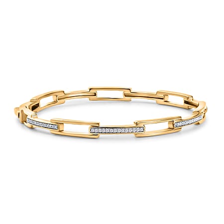 Luxuriant Diamond Lab Grown Diamond (SI-G-H) Bangle (Size - 7.5) in 18K Vermeil Yellow Gold Plated Sterling Silver 0.25 Ct, Silver Wt. 15.48 Gms.