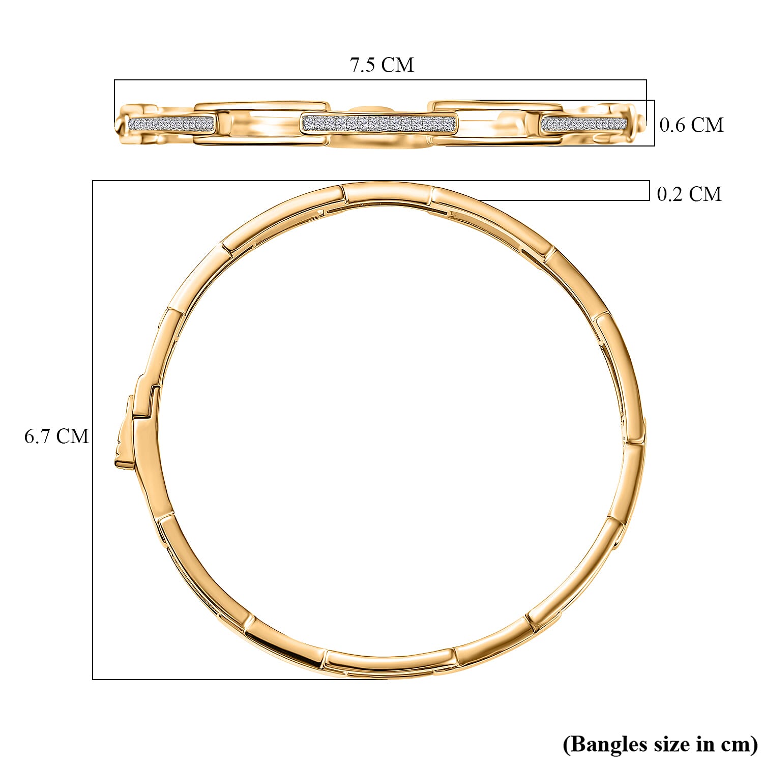 Luxuriant Diamond Lab Grown Diamond (SI-G-H) Bangle (Size - 7.5) in 18K Vermeil Yellow Gold Plated Sterling Silver 0.25 Ct, Silver Wt. 15.48 Gms. Luxuriant Diamond Lab Grown Diamond (SI-G-H) Bangle (Size - 7.5) in 18K Vermeil Yellow Gold Plated Sterling Silver 0.25 Ct, Silver Wt. 15.48 Gms.