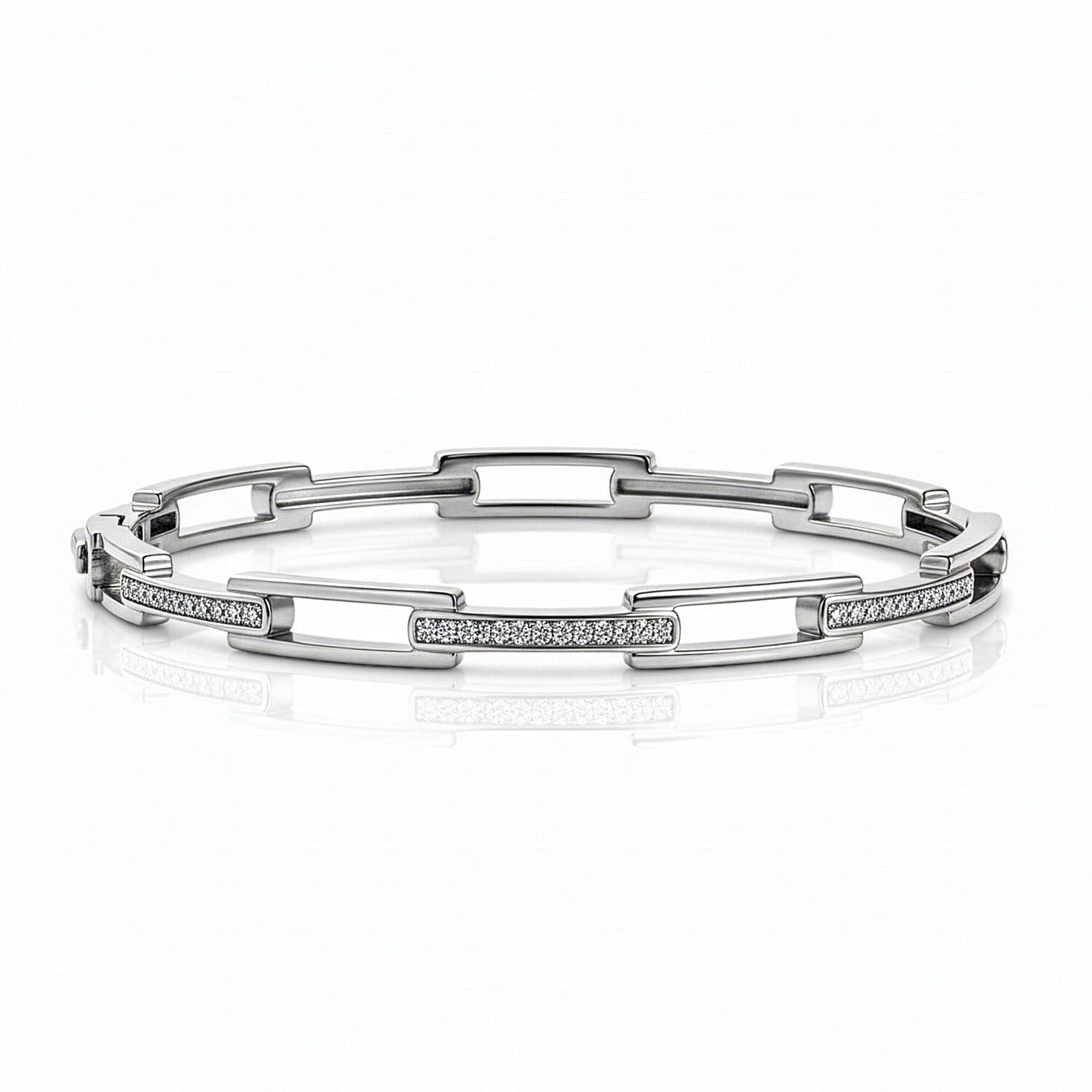 Luxuriant Diamond Lab Grown Diamond (SI-G-H) Bangle (Size - 7.5) in Rhodium Overlay Sterling Silver 0.25 Ct, Silver Wt. 15.30 Gms.