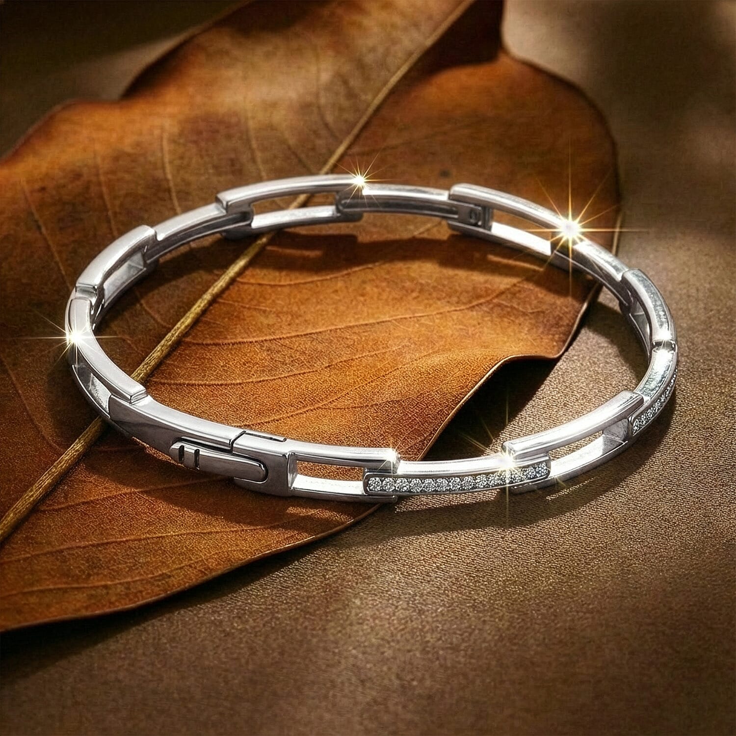 Luxuriant Diamond Lab Grown Diamond (SI-G-H) Bangle (Size - 7.5) in Rhodium Overlay Sterling Silver 0.25 Ct, Silver Wt. 15.30 Gms.
