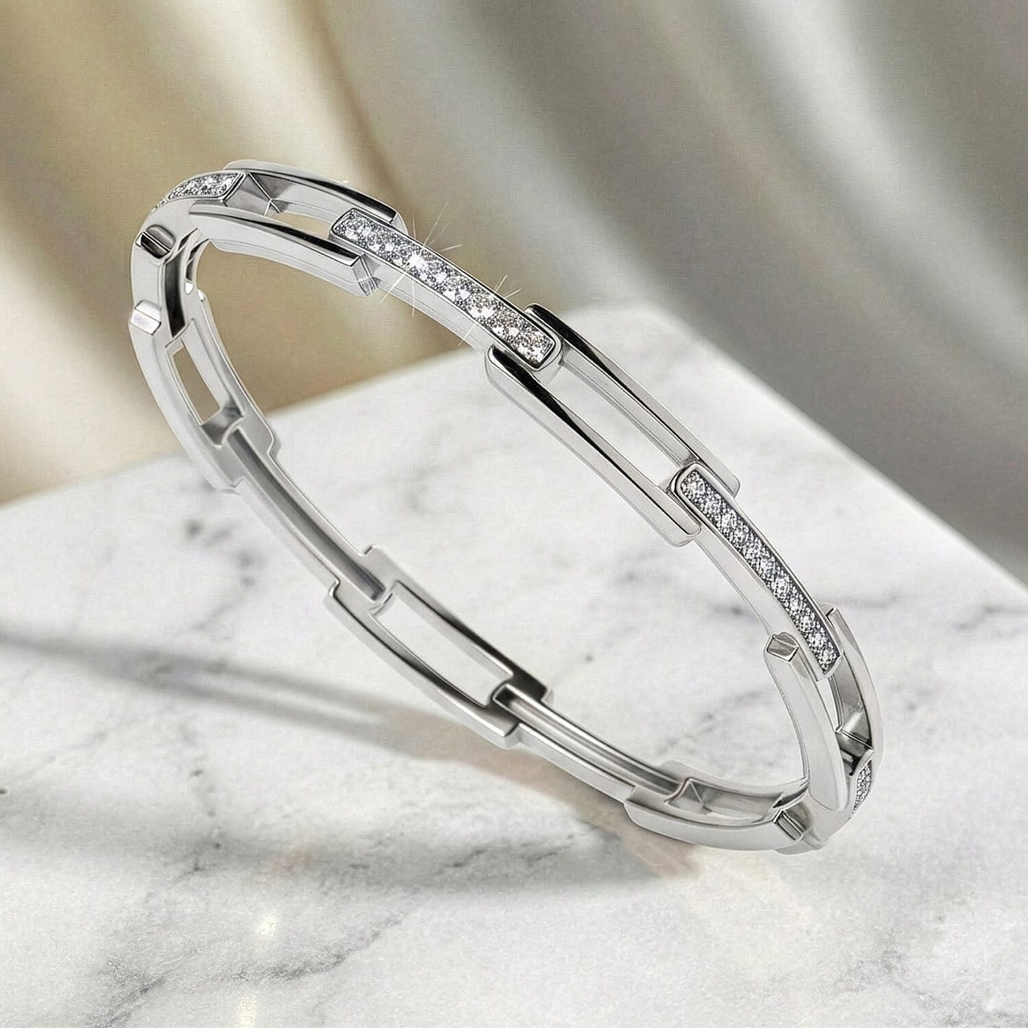 Luxuriant Diamond Lab Grown Diamond (SI-G-H) Bangle (Size - 7.5) in Rhodium Overlay Sterling Silver 0.25 Ct, Silver Wt. 15.30 Gms.