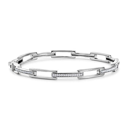 Luxuriant Diamond Lab Grown Diamond (SI-G-H) Bangle (Size - 7.5) in Rhodium Overlay Sterling Silver 0.25 Ct, Silver Wt. 15.30 Gms.