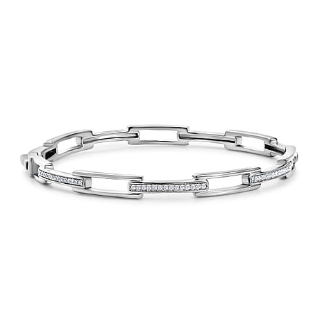 Luxuriant Diamond Lab Grown Diamond (SI-G-H) Bangle (Size - 7.5) in Rhodium Overlay Sterling Silver 0.25 Ct, Silver Wt. 15.30 Gms.