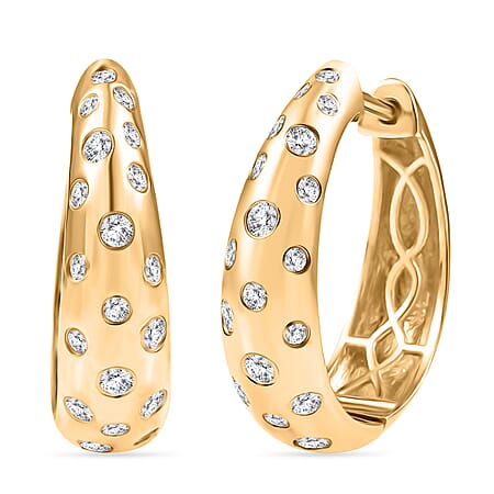 LUXURIANT Lab Grown Diamond (VS E/F) Hoop Earring in 18K Vermeil Yellow Gold Plated Sterling Silver, Silver Wt. 5.95 Gms.