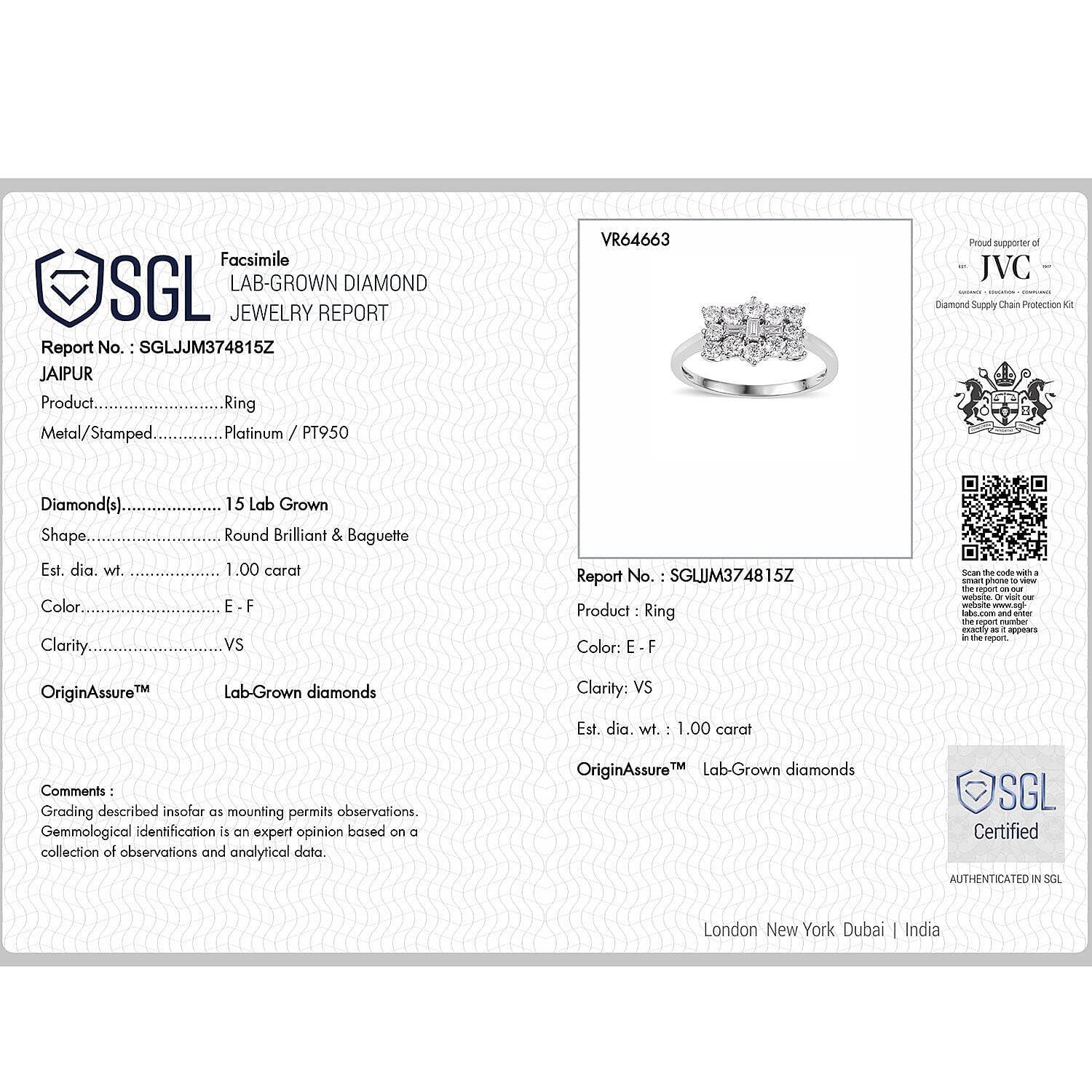 Luxuriant 950 Platinum SGL Certified (VS-EF) Lab Grown Diamond Boat Ring 1.00 Ct, Platinum Wt 4.41 Gms