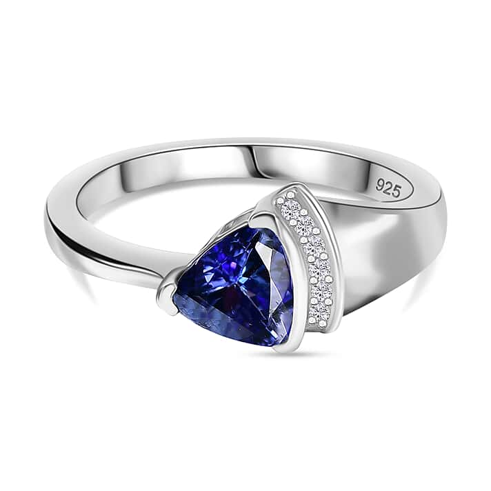 Tanzanite Ring with Moissanite in Rhodium Overlay Sterling Silver