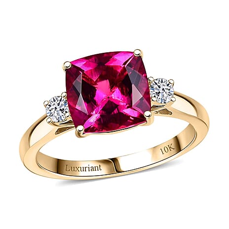 10K Yellow Gold AAA Lab Grown Bixbite, Lab Grown Diamond VS-EF Solitaire Ring, Gold Wt.2.54 Gms  3.085  Ct.