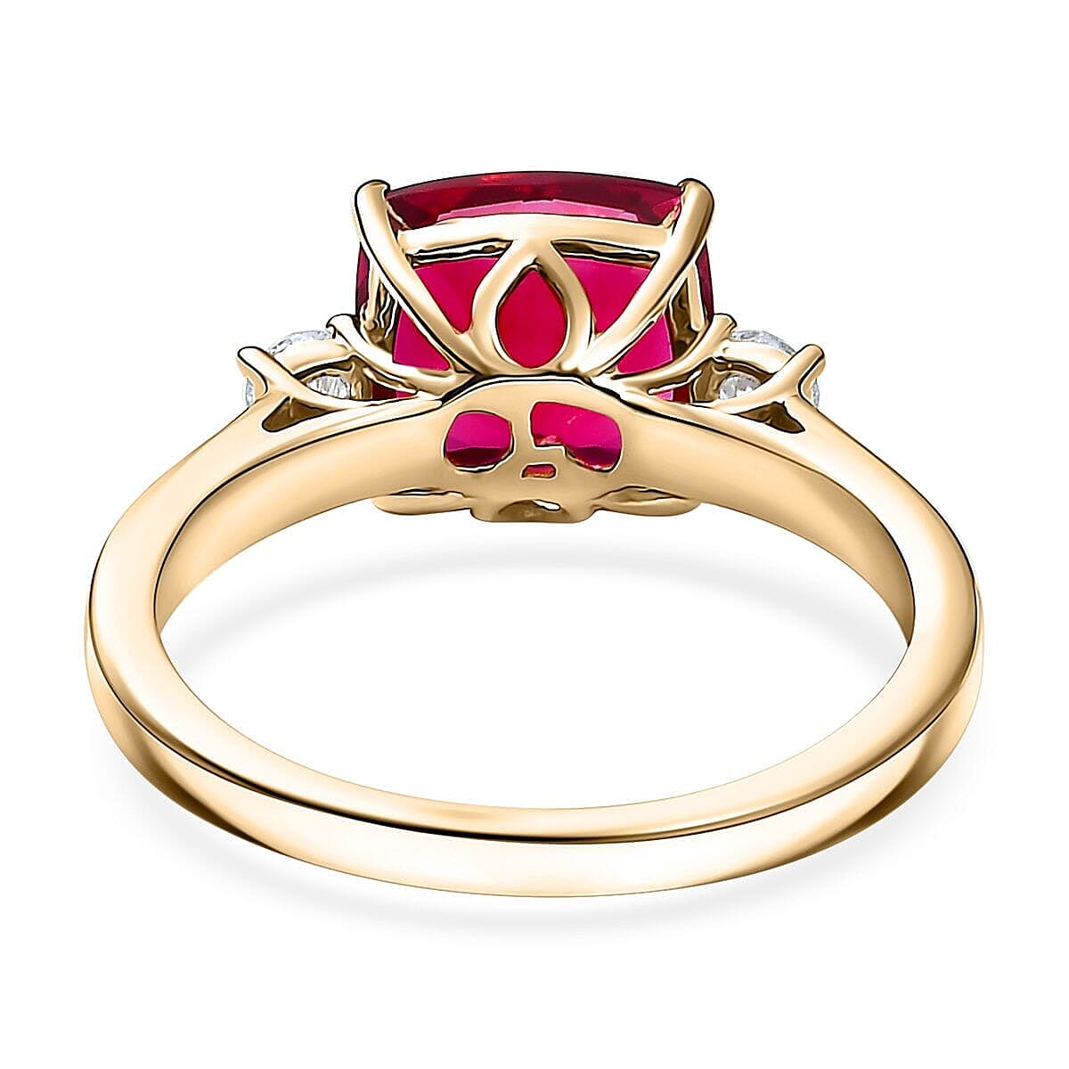 10K Yellow Gold AAA Lab Grown Bixbite, Lab Grown Diamond VS-EF Solitaire Ring, Gold Wt.2.54 Gms  3.085  Ct.