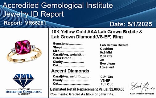 10K Yellow Gold AAA Lab Grown Bixbite, Lab Grown Diamond VS-EF Solitaire Ring, Gold Wt.2.54 Gms  3.085  Ct.