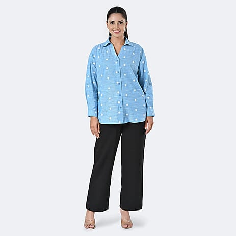 -MAISI Womens 100% Cotton Embroidered Shirt (Size M) - Turquoise