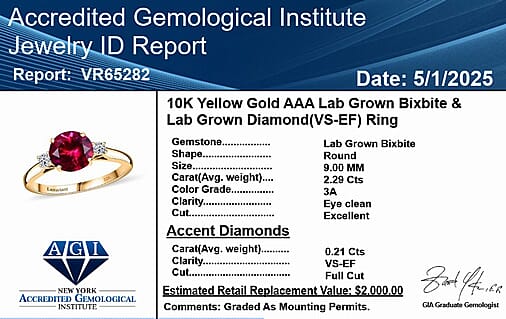 10K Yellow Gold AAA Lab Grown Bixbite, Lab Grown Diamond VS-EF Solitaire Ring, Gold Wt.2.31 Gms  2.505  Ct.