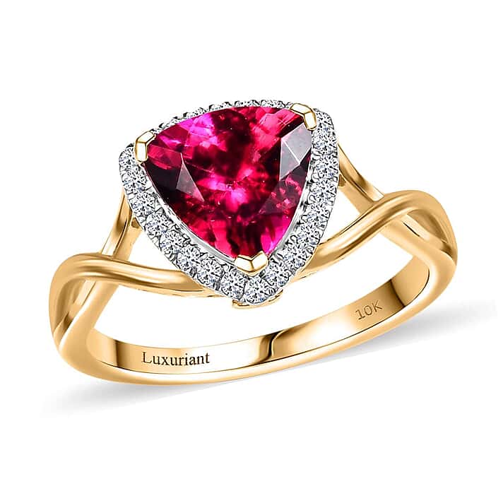 Certified & Appraised LUXURIANT 10K Yellow Gold AAA Lab Grown Bixbite, Lab Grown Diamond VS-EF Halo Ring, 2.28 Ct.