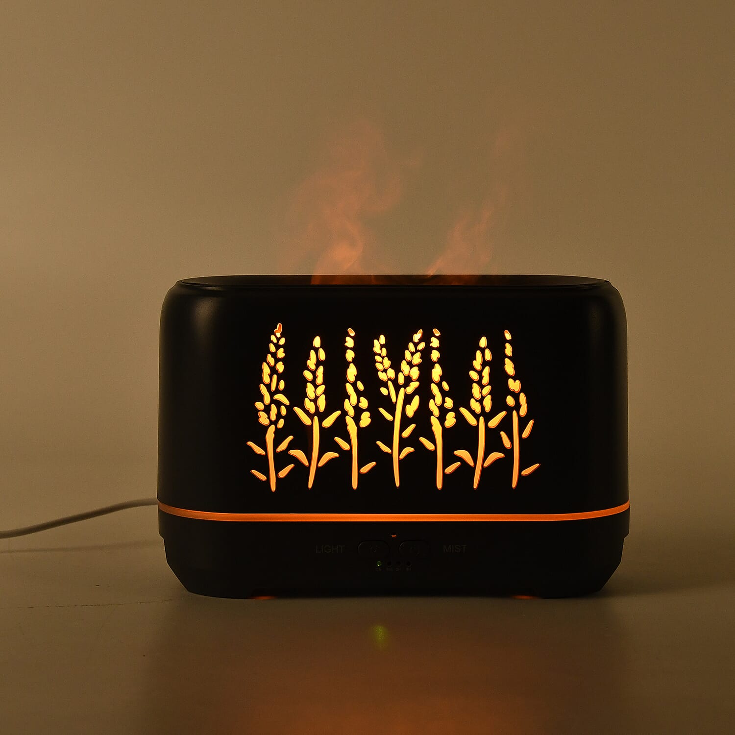 Flame Effect Aromal Diffuser with 10 Oils  - LED Light, Timer - Grey
