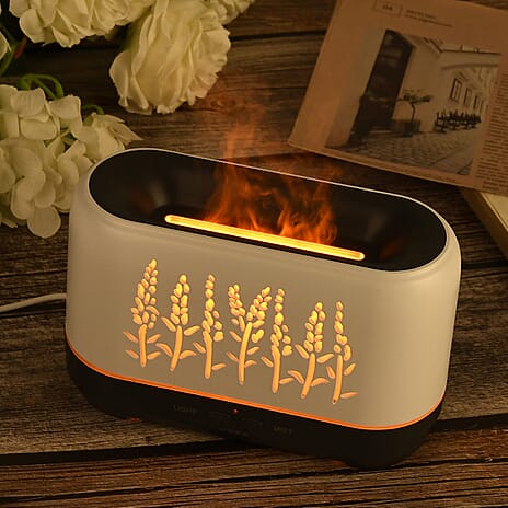Flame Effect Aromal Diffuser with 10 Oils  - LED Light, Timer - White