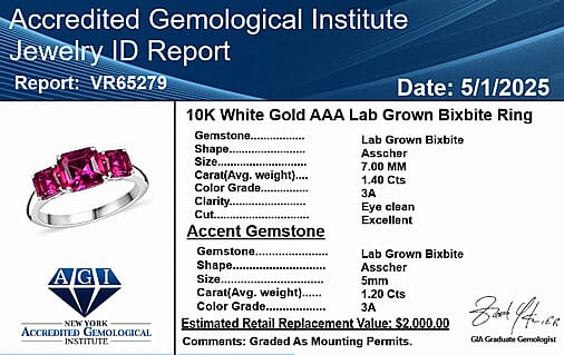 10K White Gold AAA Lab Grown Bixbite Solitaire Ring, Gold Wt.3.09 Gms  2.601  Ct.