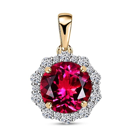 10K Yellow Gold AAA Lab Grown Bixbite, Lab Grown Diamond VS-EF Solitaire Pendant, Gold Wt.1.62 Gms  3.512  Ct.
