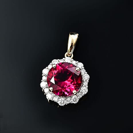10K Yellow Gold AAA Lab Grown Bixbite, Lab Grown Diamond VS-EF Solitaire Pendant, Gold Wt.1.62 Gms  3.512  Ct.