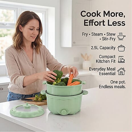 Bliss - Beyond Electric Hot Pot, Frying, Stewing, And Stir-Fry Functions, Adjustable Temperature (2.5 Liters) - Light Green