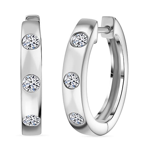Luxuriant Diamond Lab Grown Diamond (SI-G-H) Hoop Earrings in Rhodium Overlay Sterling Silver 0.33 Ct.