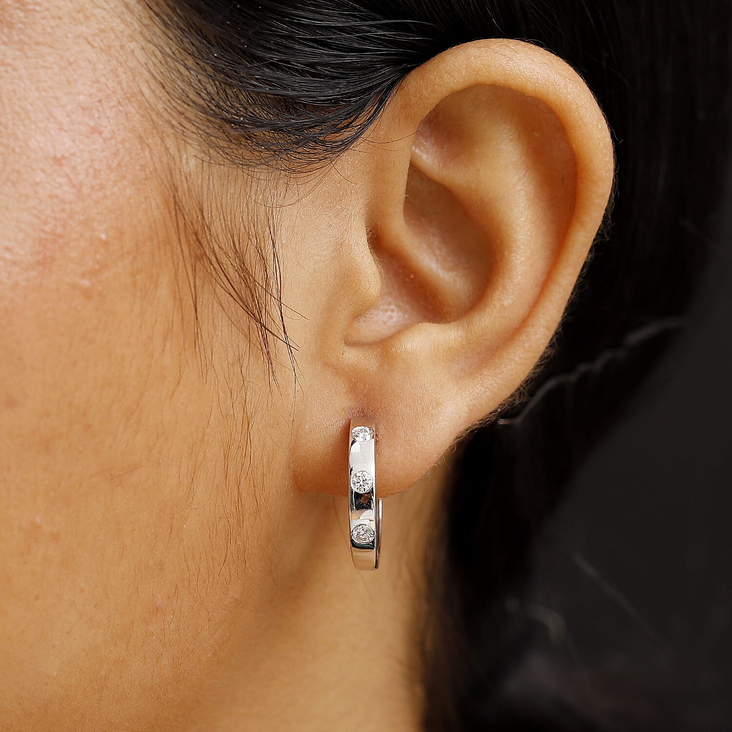 Luxuriant Diamond Lab Grown Diamond (SI-G-H) Hoop Earrings in Rhodium Overlay Sterling Silver 0.33 Ct.