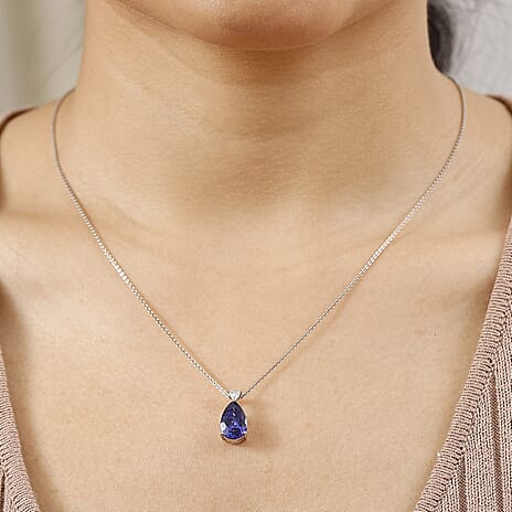 RHAPSODY 950 Platinum AAAA Tanzanite & White Diamond (VS-E-F) Solitaire Pendant 3.11 Ct.