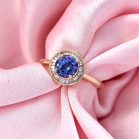 TANZANITE SPECTACULAR - 9K Yellow Gold Tanzanite & White Diamond Solitaire Ring 1.50 Ct.