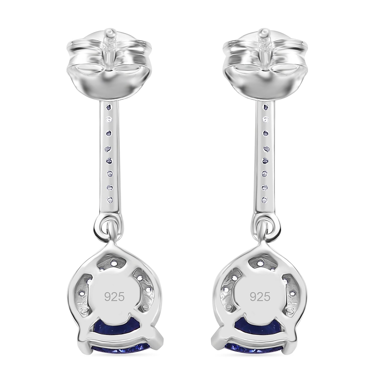 Tanzanite & White Zircon Dangling Earring with Push Back in Rhodium Overlay Sterling Silver 1.28 Ct. Tanzanite & White Zircon Dangling Earring with Push Back in Rhodium Overlay Sterling Silver 1.28 Ct.