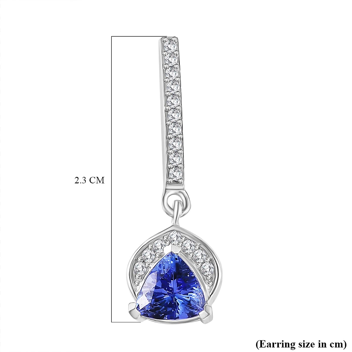 Tanzanite & White Zircon Dangling Earring with Push Back in Rhodium Overlay Sterling Silver 1.28 Ct. Tanzanite & White Zircon Dangling Earring with Push Back in Rhodium Overlay Sterling Silver 1.28 Ct.
