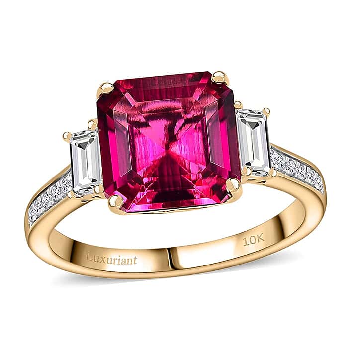 Appraised & Certified LUXURIANT 4 Ct. AAA Lab Grown Bixbite, Lab Grown Diamond Solitaire Ring in 10K Yellow Gold (VS-EF)