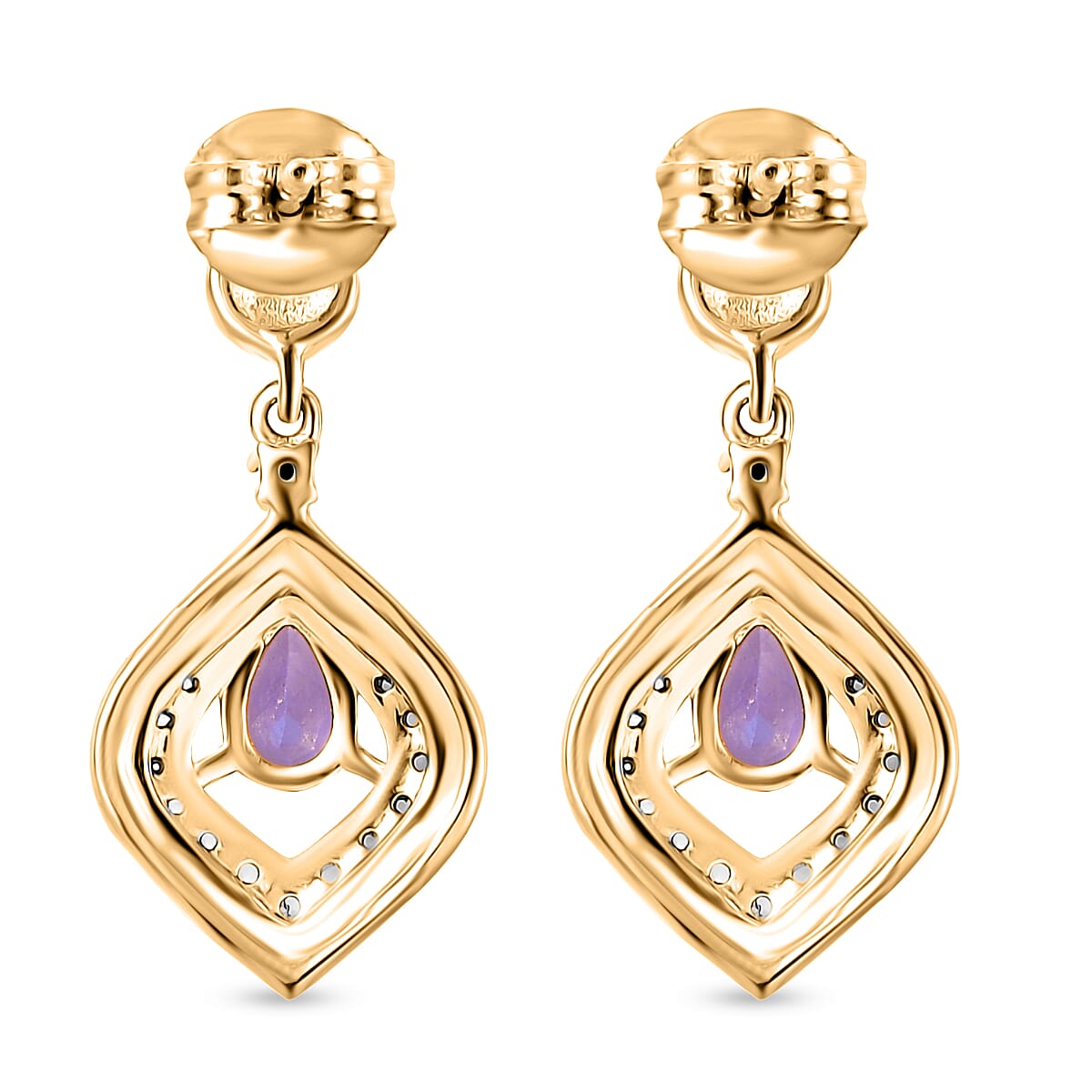 Tanzanite & White Zircon Dangling Earring with Push Back in 18K Vermeil Yellow Gold Plated Sterling Silver 1.13 Ct. Tanzanite & White Zircon Dangling Earring with Push Back in 18K Vermeil Yellow Gold Plated Sterling Silver 1.13 Ct.