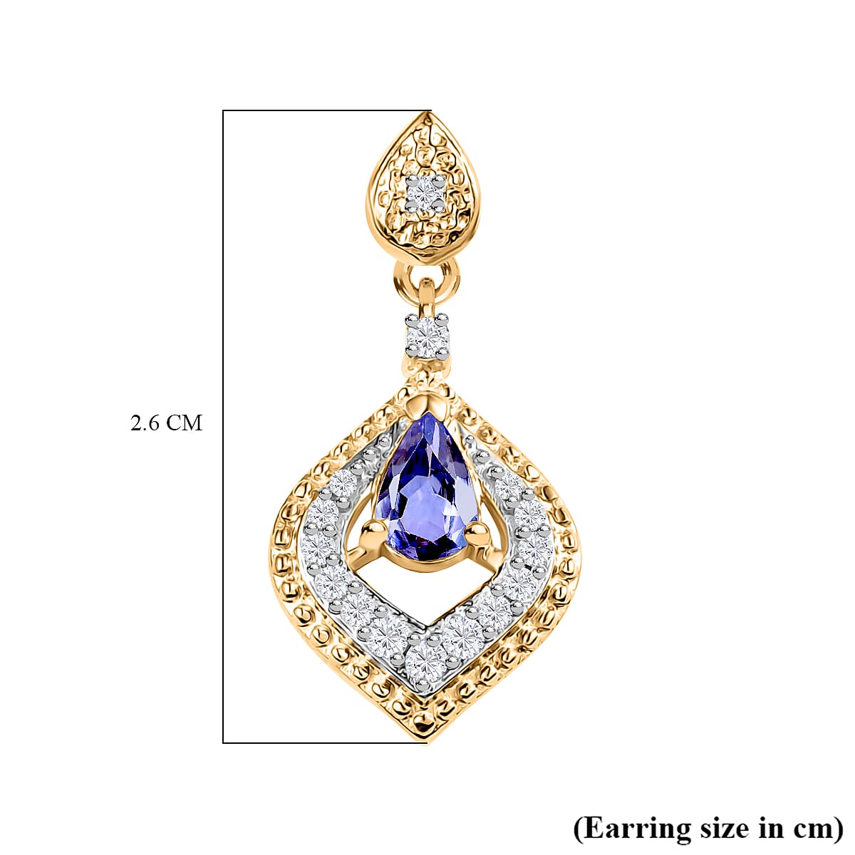 Tanzanite & White Zircon Dangling Earring with Push Back in 18K Vermeil Yellow Gold Plated Sterling Silver 1.13 Ct. Tanzanite & White Zircon Dangling Earring with Push Back in 18K Vermeil Yellow Gold Plated Sterling Silver 1.13 Ct.