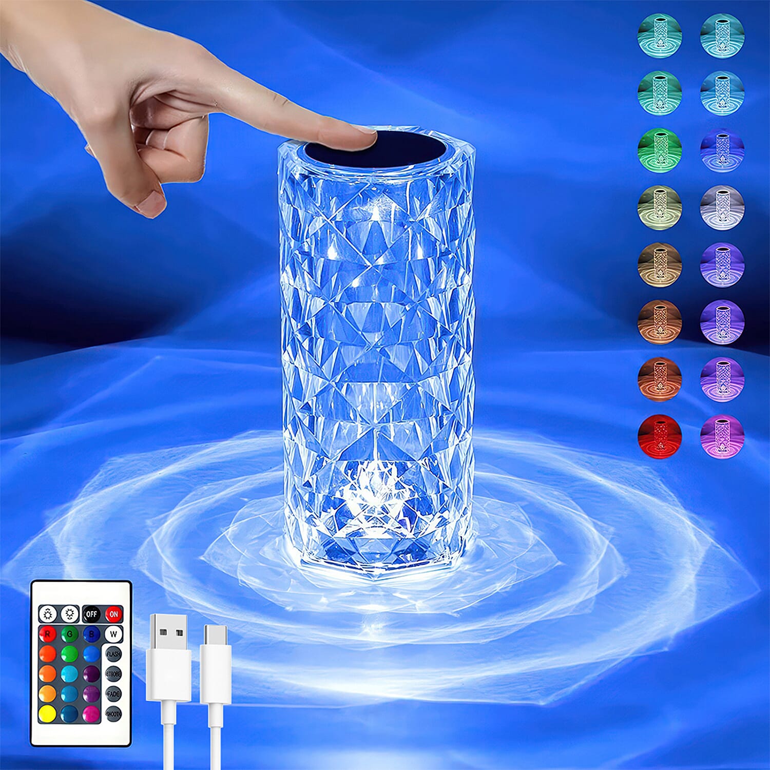 USB Rechargeable Touch Sensor Table Lamp with Remote (Battery 800mAh) - Crystal