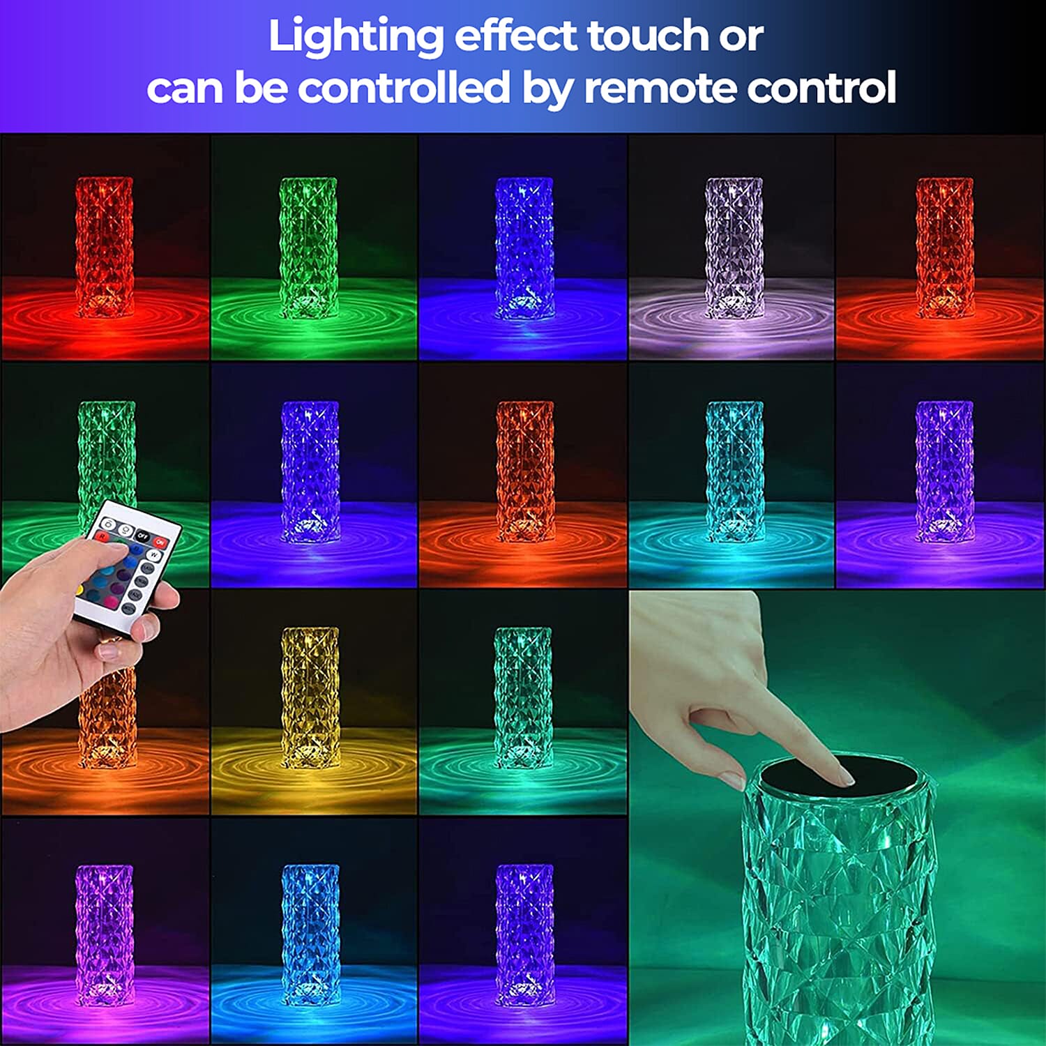 USB Rechargeable Touch Sensor Table Lamp with Remote (Battery 800mAh) - Crystal