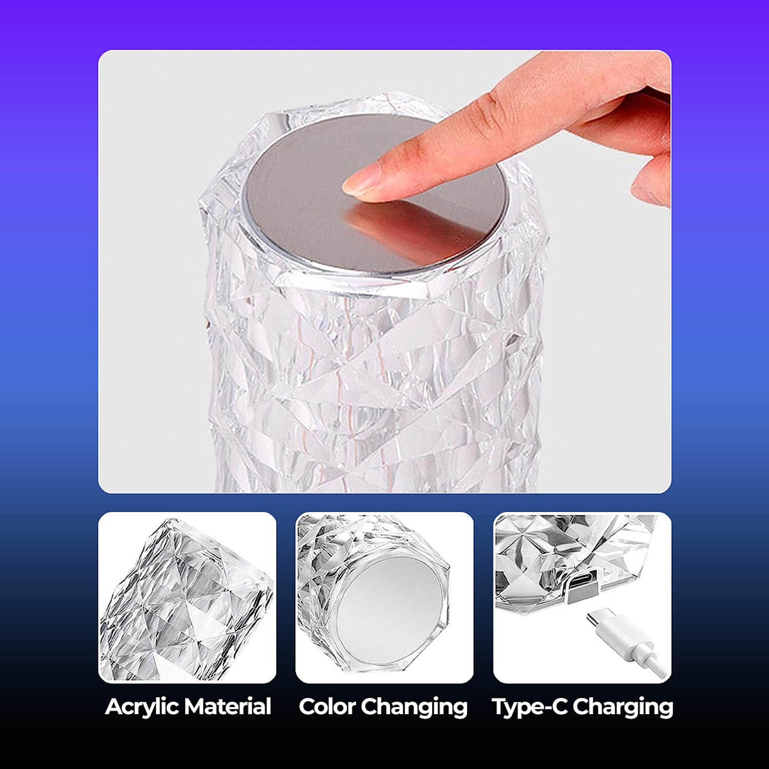 USB Rechargeable Touch Sensor Table Lamp with Remote (Battery 800mAh) - Crystal