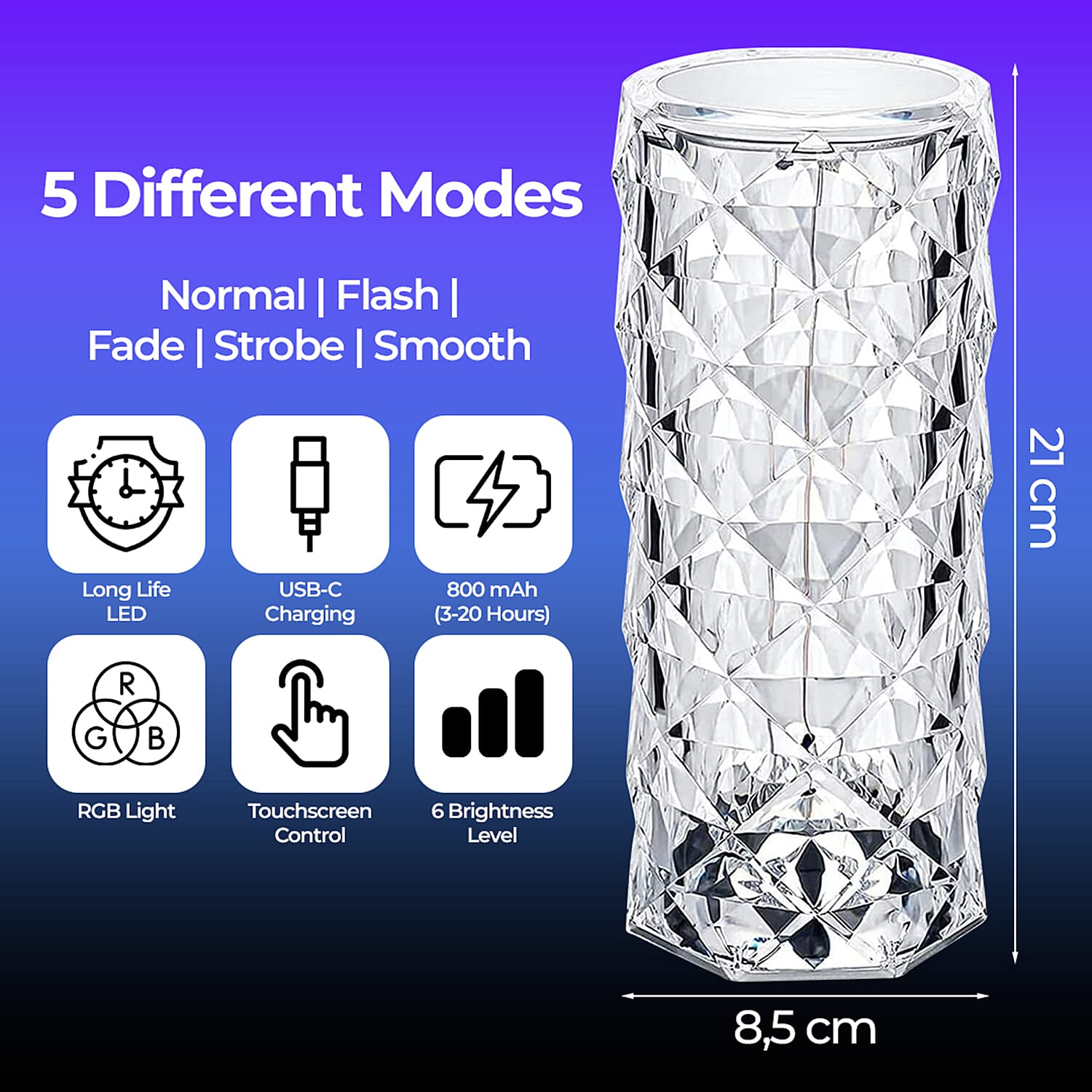 USB Rechargeable Touch Sensor Table Lamp with Remote (Battery 800mAh) - Crystal