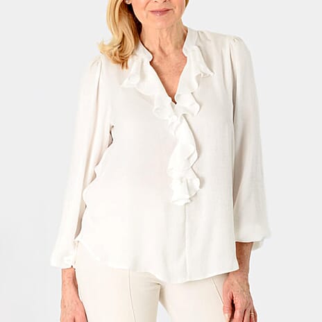 Flair Frill Full Sleeves Top (Size 8) - White